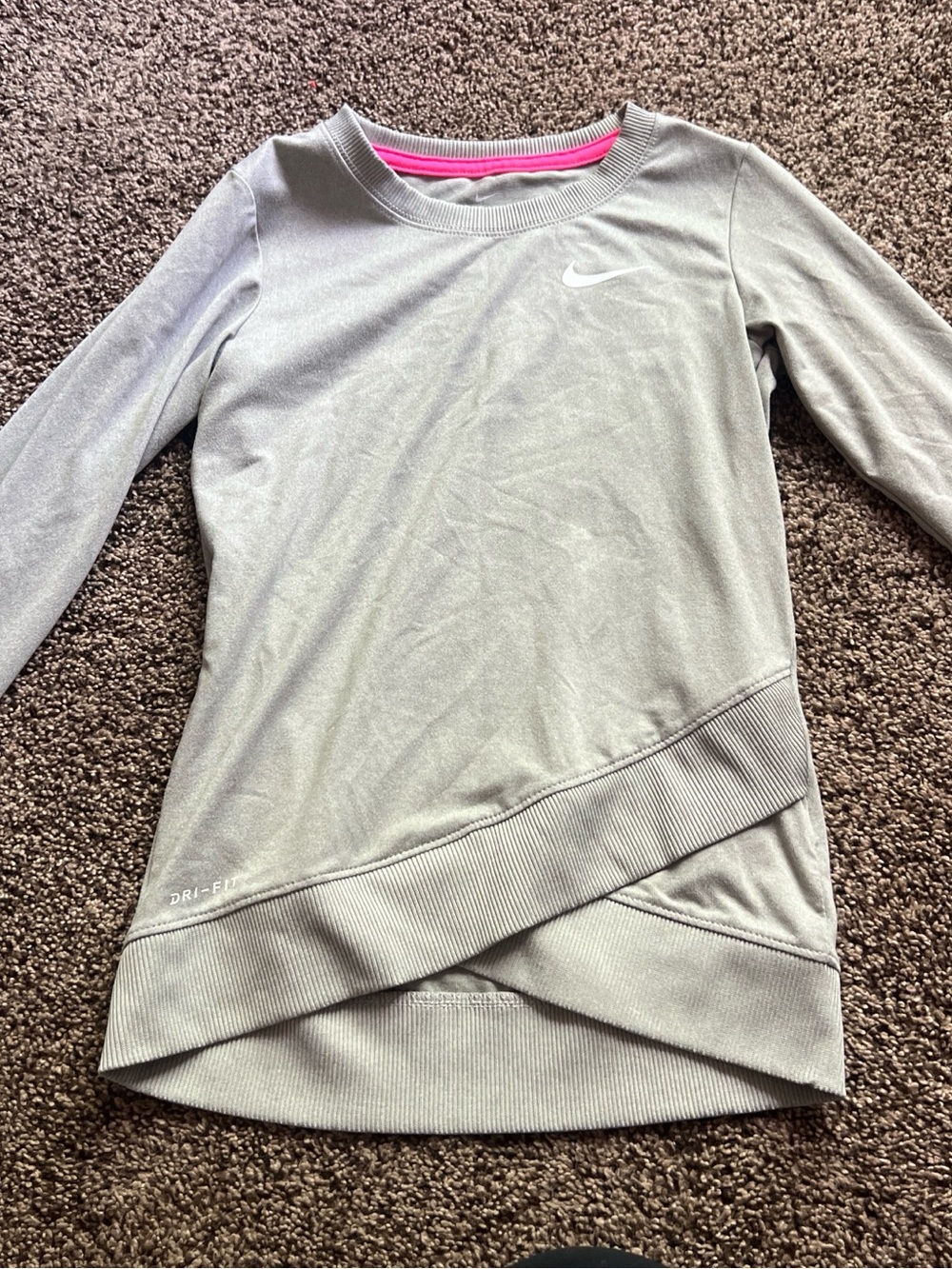 Nike Gray Athletic Dri-FIT Top with Pink Trim